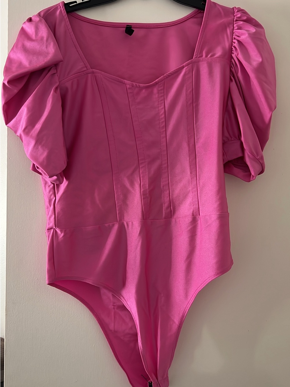 Puff-Sleeve Pink Bodysuit with Sweetheart Neckline